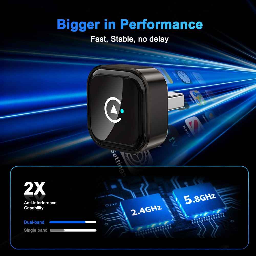 M62 2 in 1 AI Box Wireless Car Play Adapter for Built-in Car Play  /  Android Auto Wired to Wireless Converter - Black