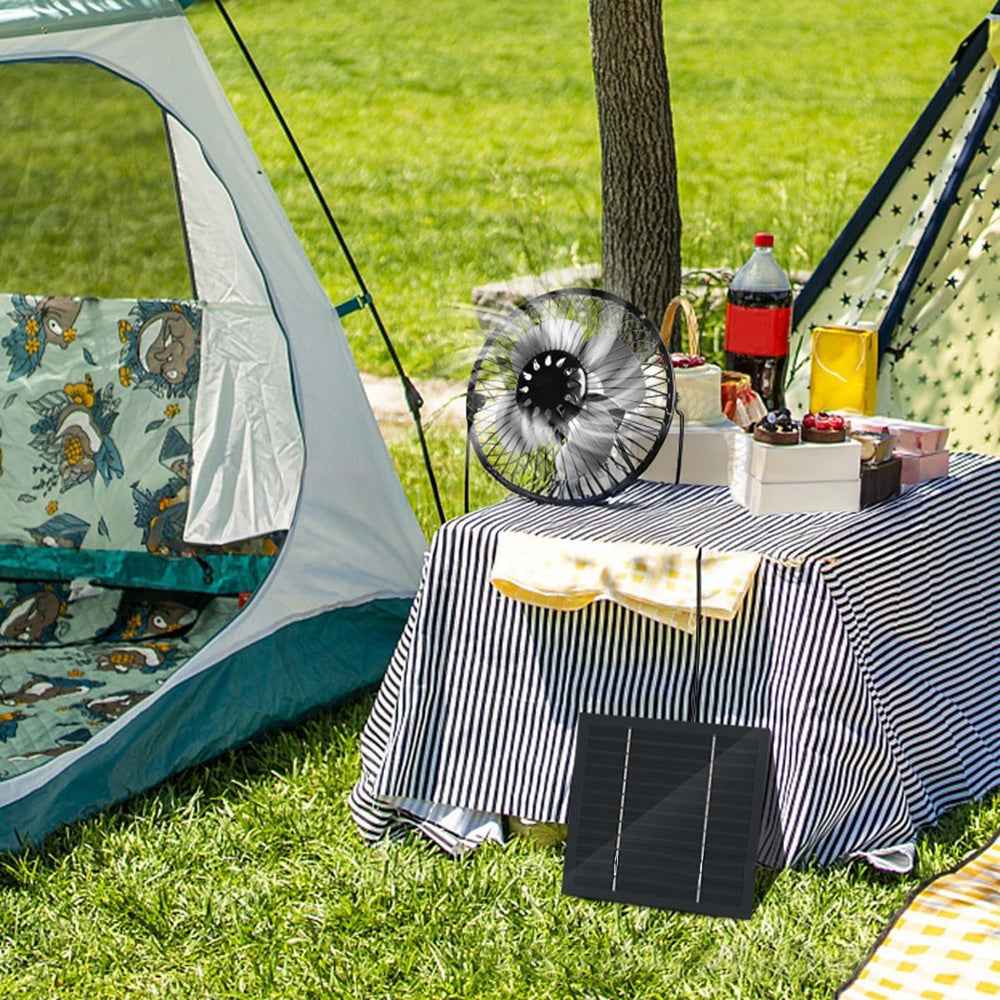 6 Inch Solar Powered Fan 360 Degree Rotatable Exhaust Fan with 8W Waterproof Solar Panel for Outdoor Camping