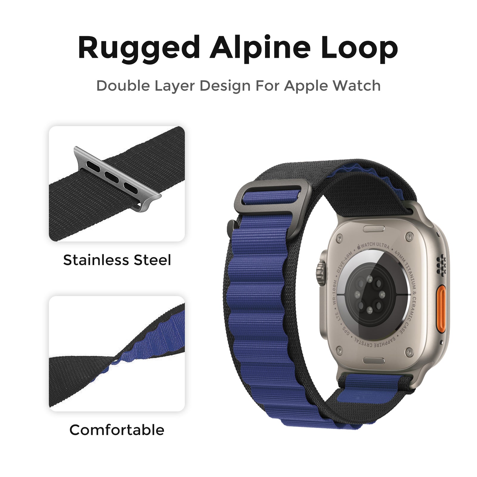 AHASTYLE WG97 For Apple Watch Ultra 2 Ultra 49mm / Series 9 8 7 45mm / 6 5 4 SE (2022) SE (2023) SE 44mm / 3 2 1 42mm Woven Nylon Band - Blue