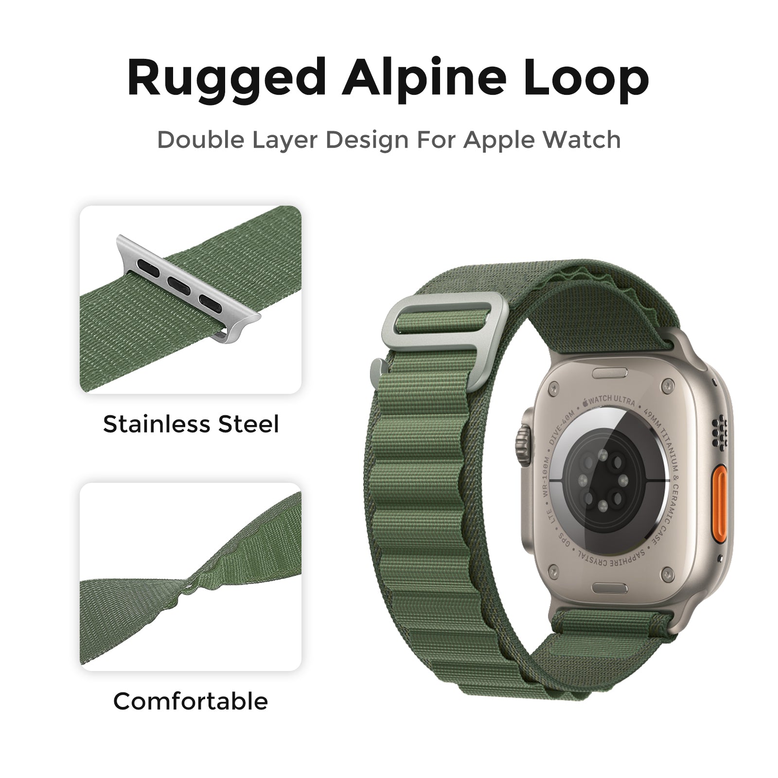 AHASTYLE WG97 For Apple Watch Ultra 2 Ultra 49mm / Series 9 8 7 45mm / 6 5 4 SE (2022) SE (2023) SE 44mm / 3 2 1 42mm Woven Nylon Band - Green