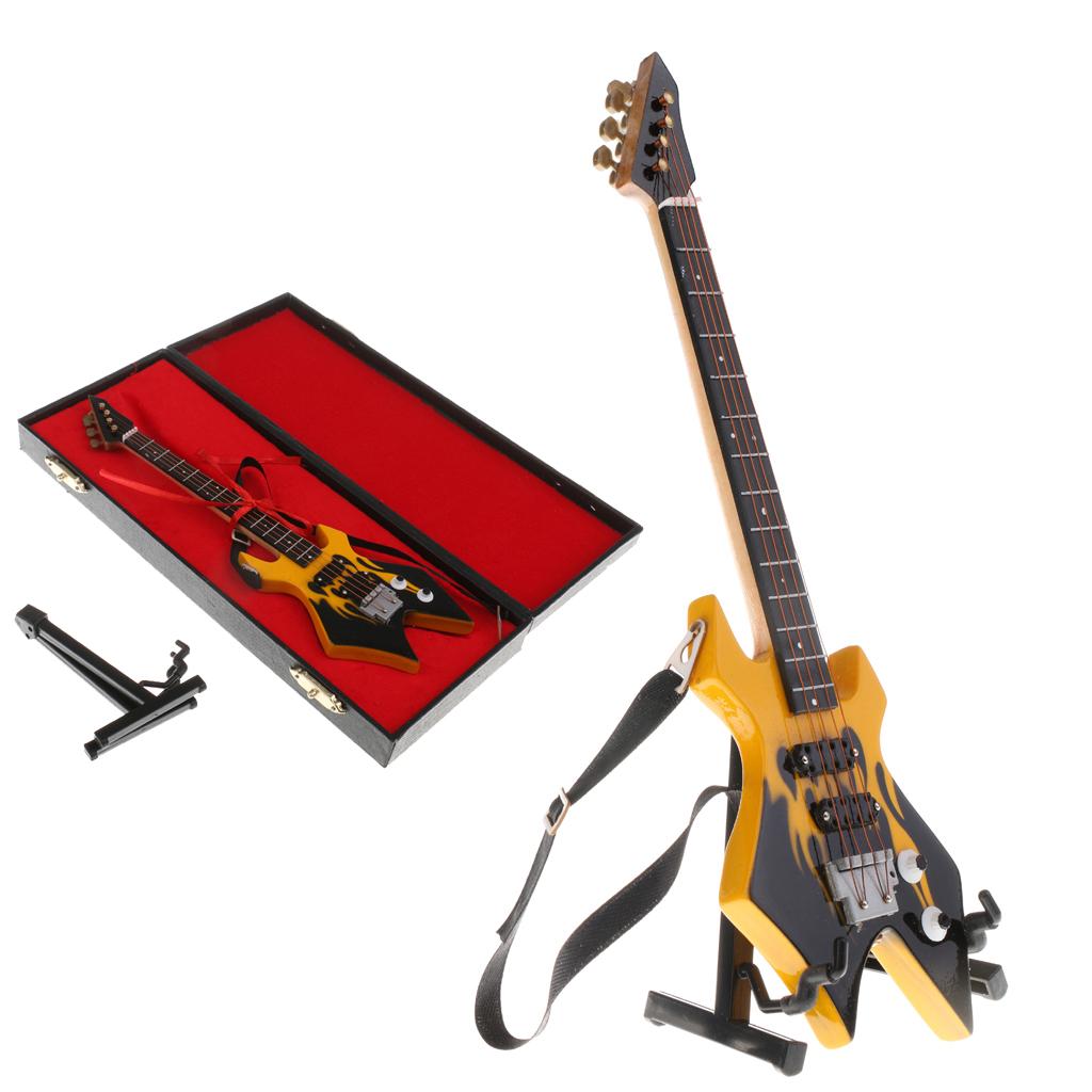 1/6 Wooden Electric Bass Model Musical Miniature for Action Figures Yellow