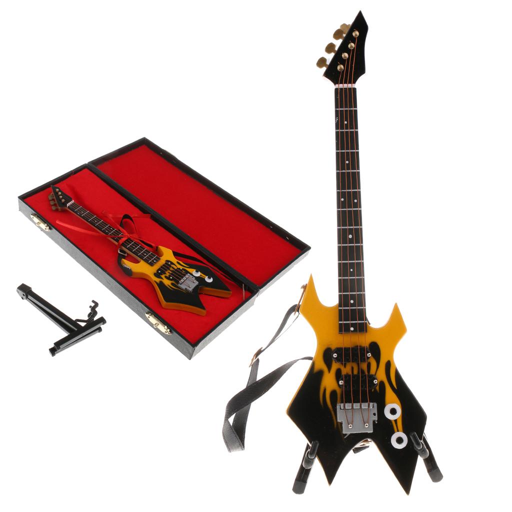 1/6 Wooden Electric Bass Model Musical Miniature for Action Figures Yellow