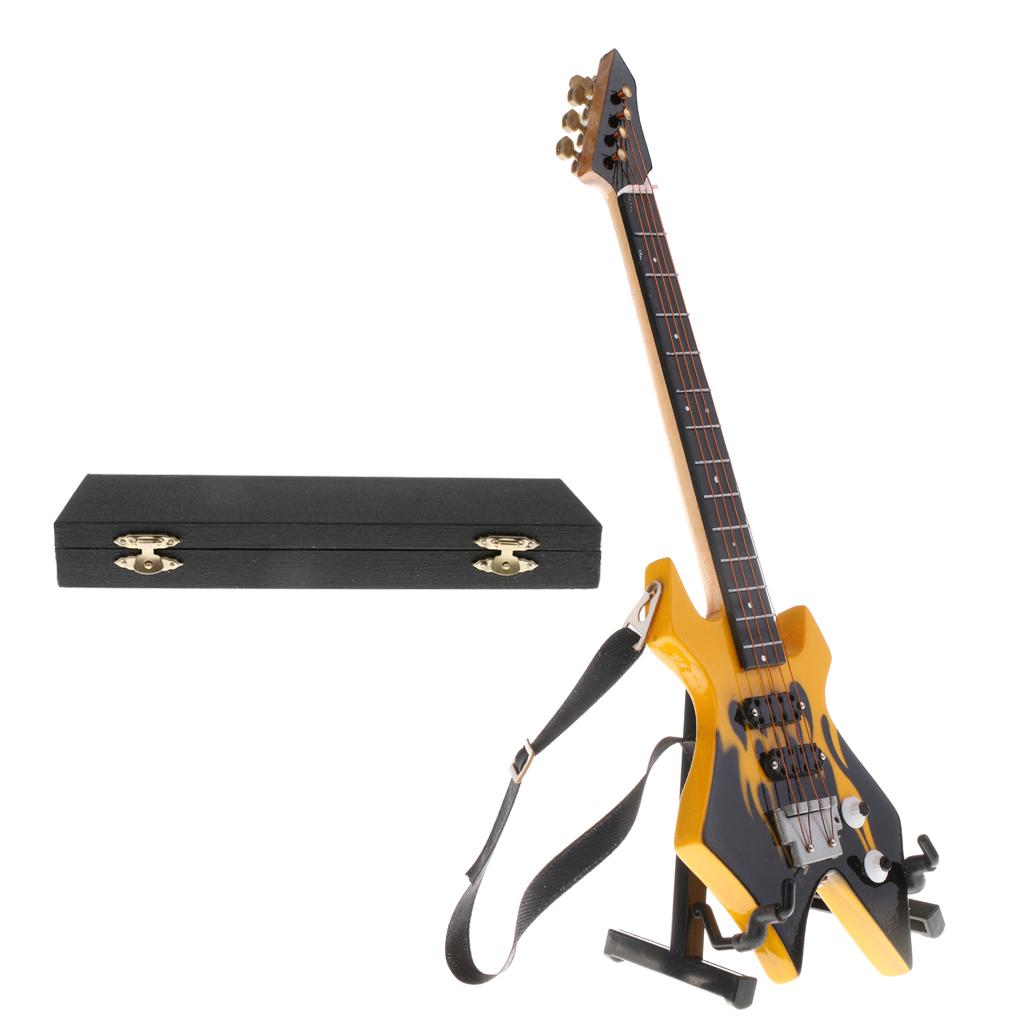 1/6 Wooden Electric Bass Model Musical Miniature for Action Figures Yellow