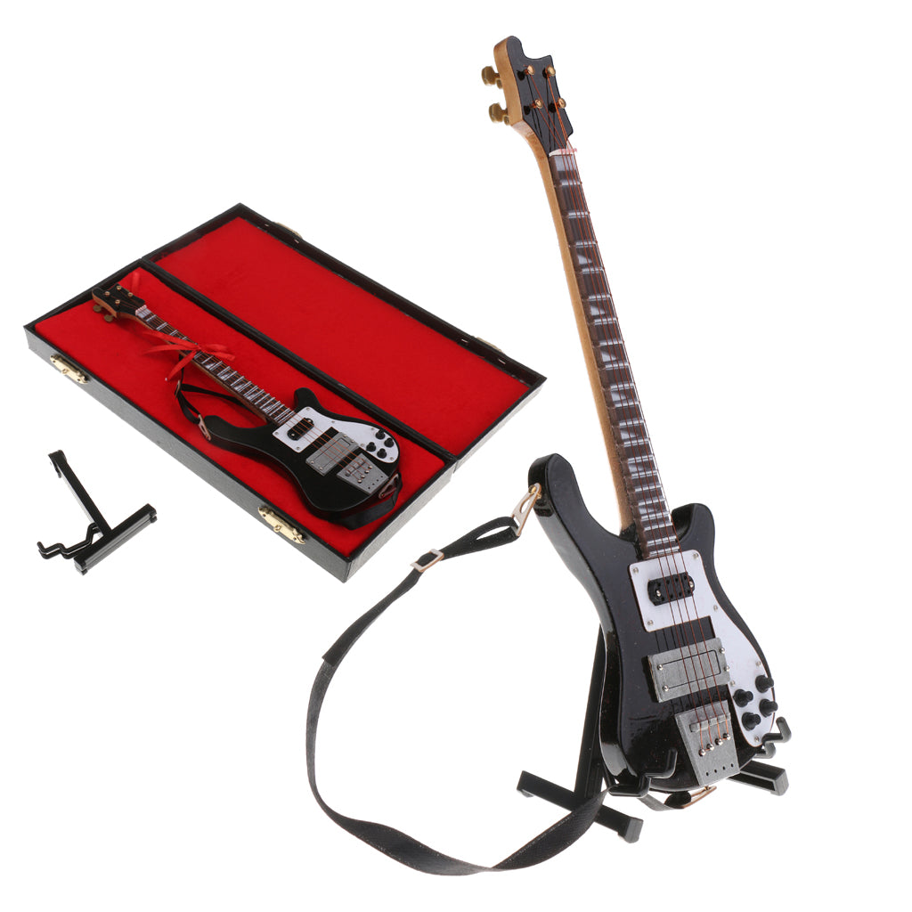 1/6 Wooden Electric Bass Model Musical Miniature for Action Figures Black