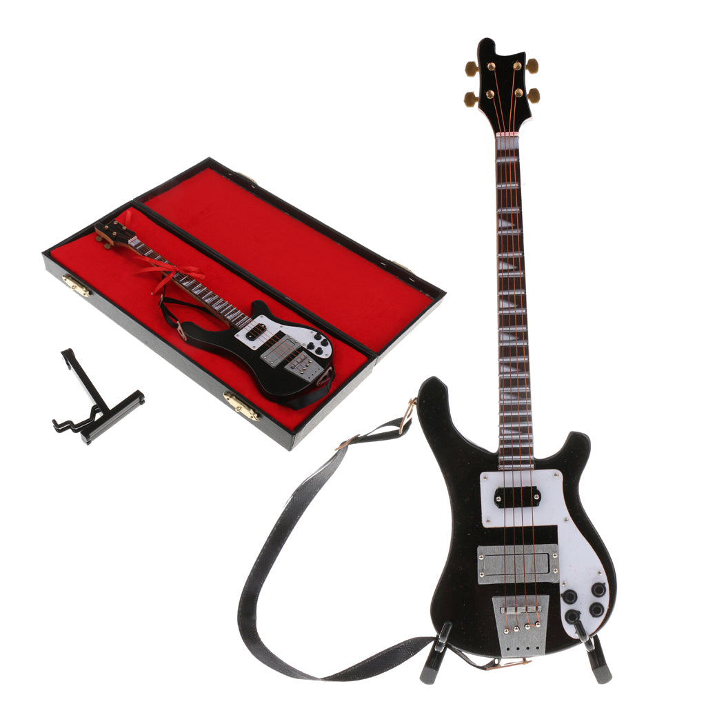 1/6 Wooden Electric Bass Model Musical Miniature for Action Figures Black