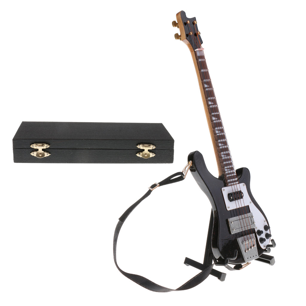 1/6 Wooden Electric Bass Model Musical Miniature for Action Figures Black