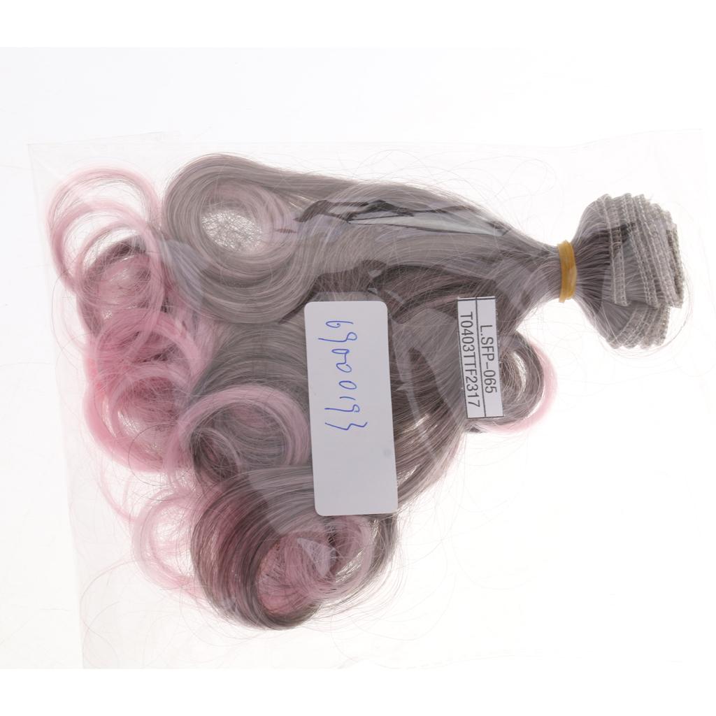 Pear Flower Curly Hair Wig Wavy Hairpiece for Doll Accs Darkgray+Dusty pink