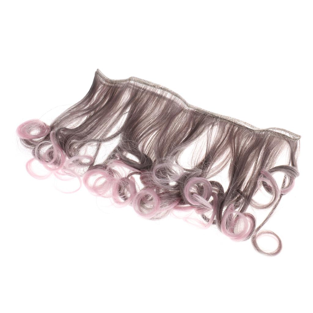 Pear Flower Curly Hair Wig Wavy Hairpiece for Doll Accs Darkgray+Dusty pink