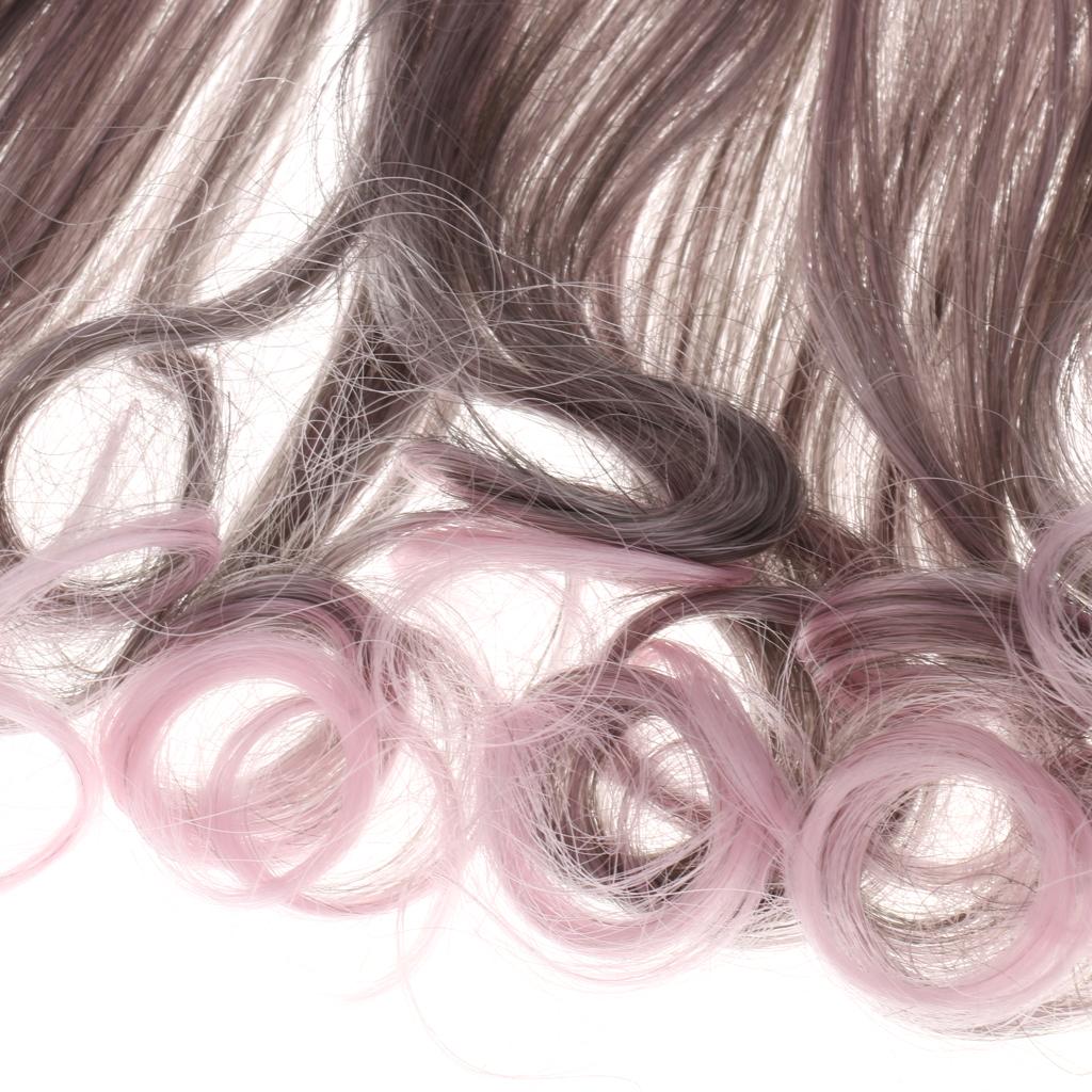 Pear Flower Curly Hair Wig Wavy Hairpiece for Doll Accs Darkgray+Dusty pink
