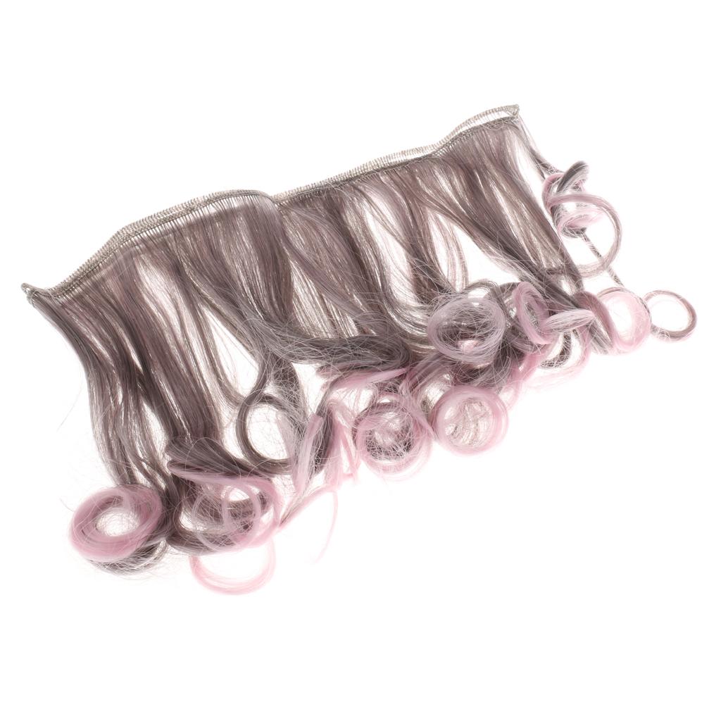 Pear Flower Curly Hair Wig Wavy Hairpiece for Doll Accs Darkgray+Dusty pink