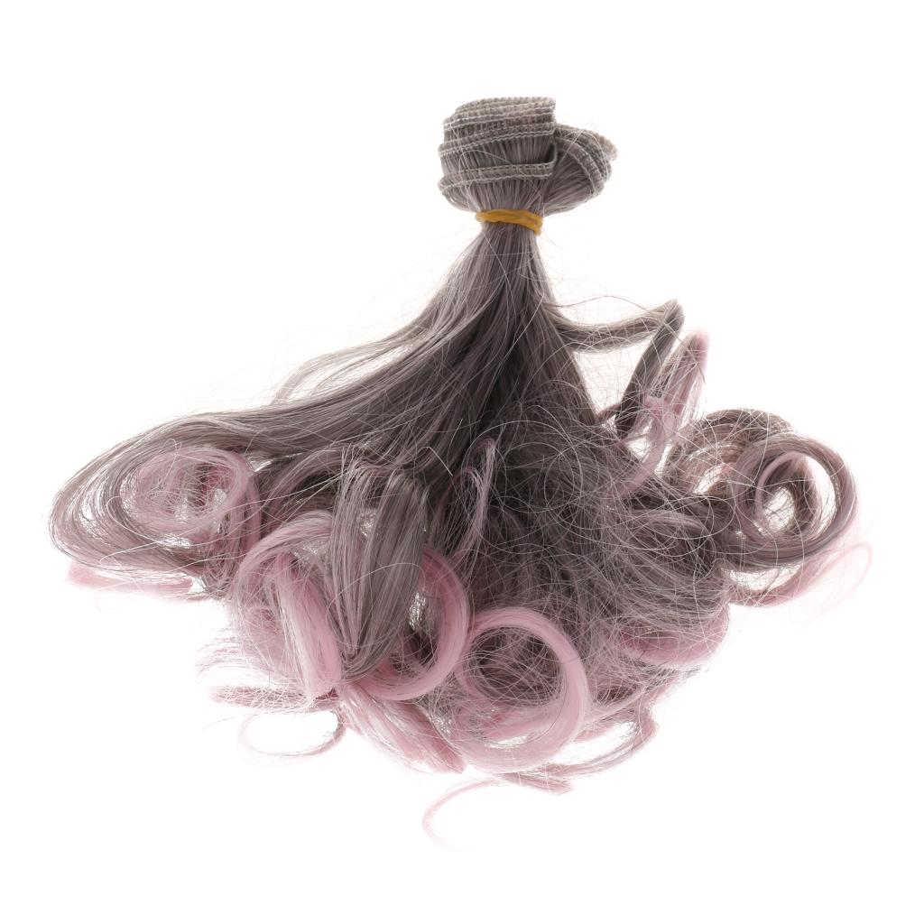Pear Flower Curly Hair Wig Wavy Hairpiece for Doll Accs Darkgray+Dusty pink