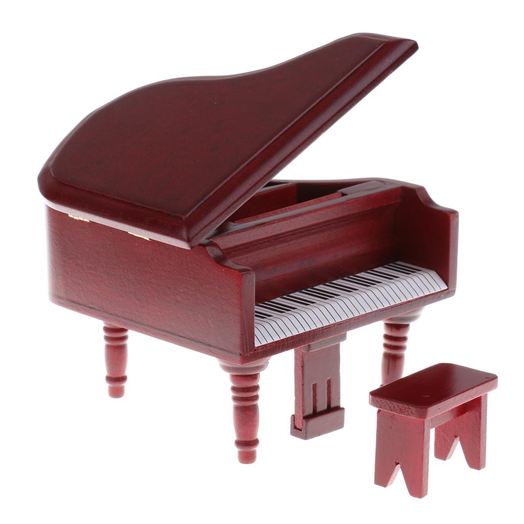 1/12 Scale Dollhouse Miniature Wooden Piano with Stool Rosewood