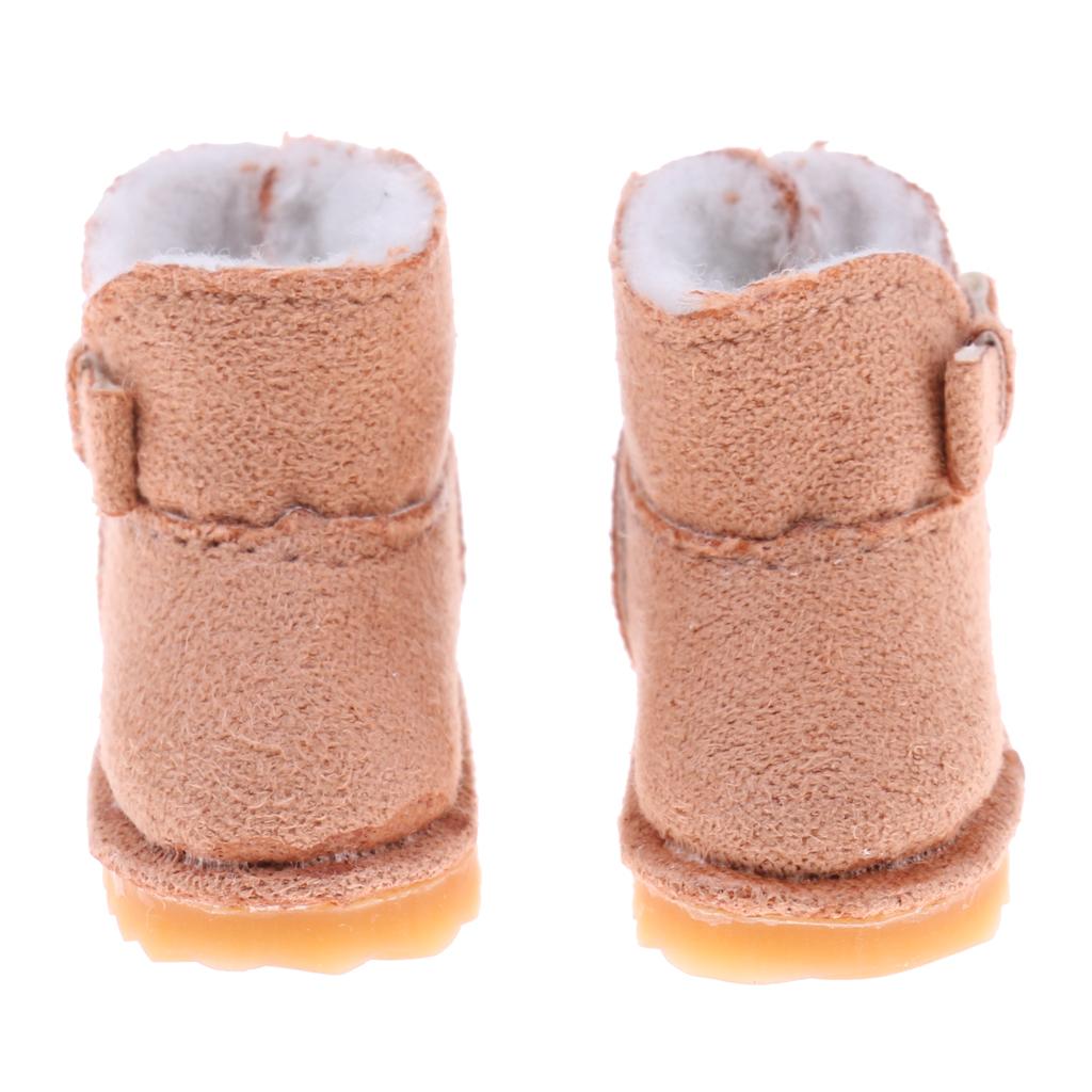 Fashion Bowknot Snow Boots Shoes for 12'' Blythe Dolls Clothes Light Brown