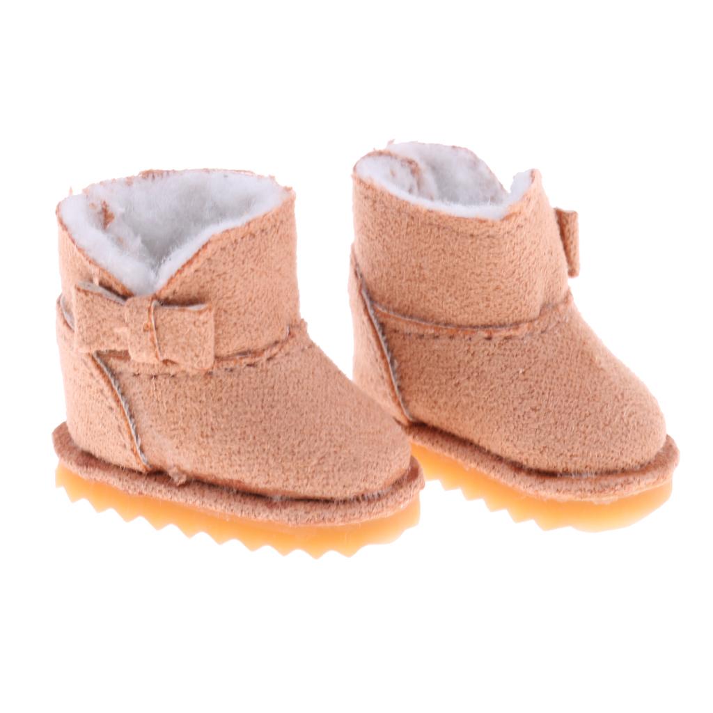 Fashion Bowknot Snow Boots Shoes for 12'' Blythe Dolls Clothes Light Brown