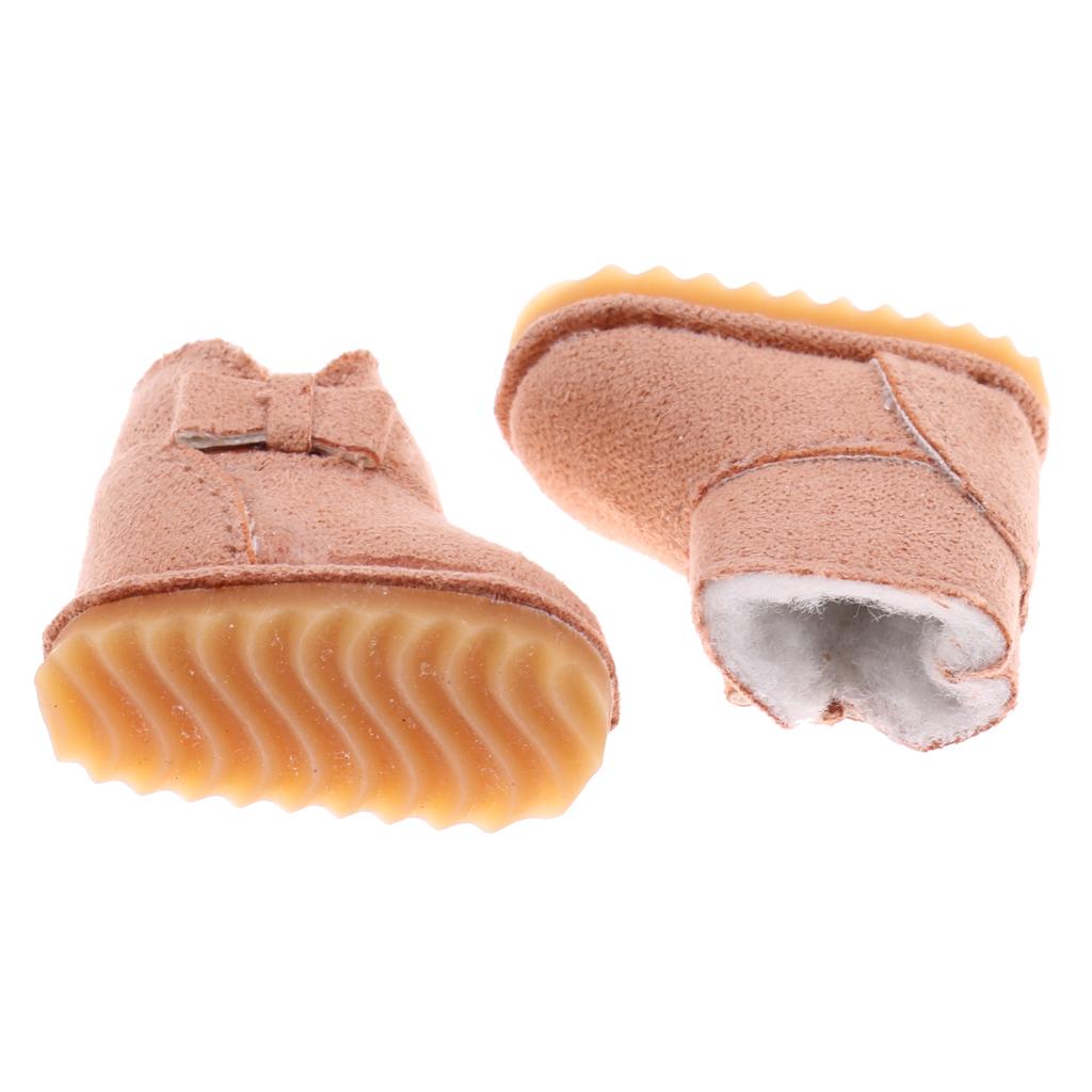 Fashion Bowknot Snow Boots Shoes for 12'' Blythe Dolls Clothes Light Brown