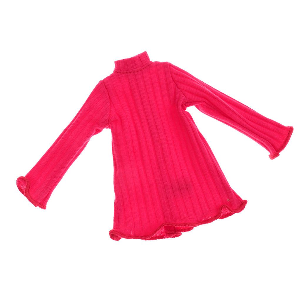 1/6 Scale Long Sleeve Jumper Dress Top for Blythe Azone Licca Doll Rose Red