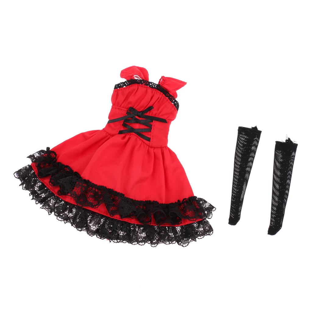 1/6 Scale Party Ball Dress Skrit Stockings for Blythe Azone Licca Doll Red
