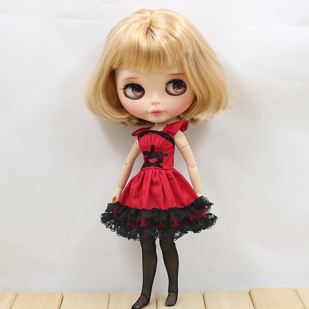 1/6 Scale Party Ball Dress Skrit Stockings for Blythe Azone Licca Doll Red
