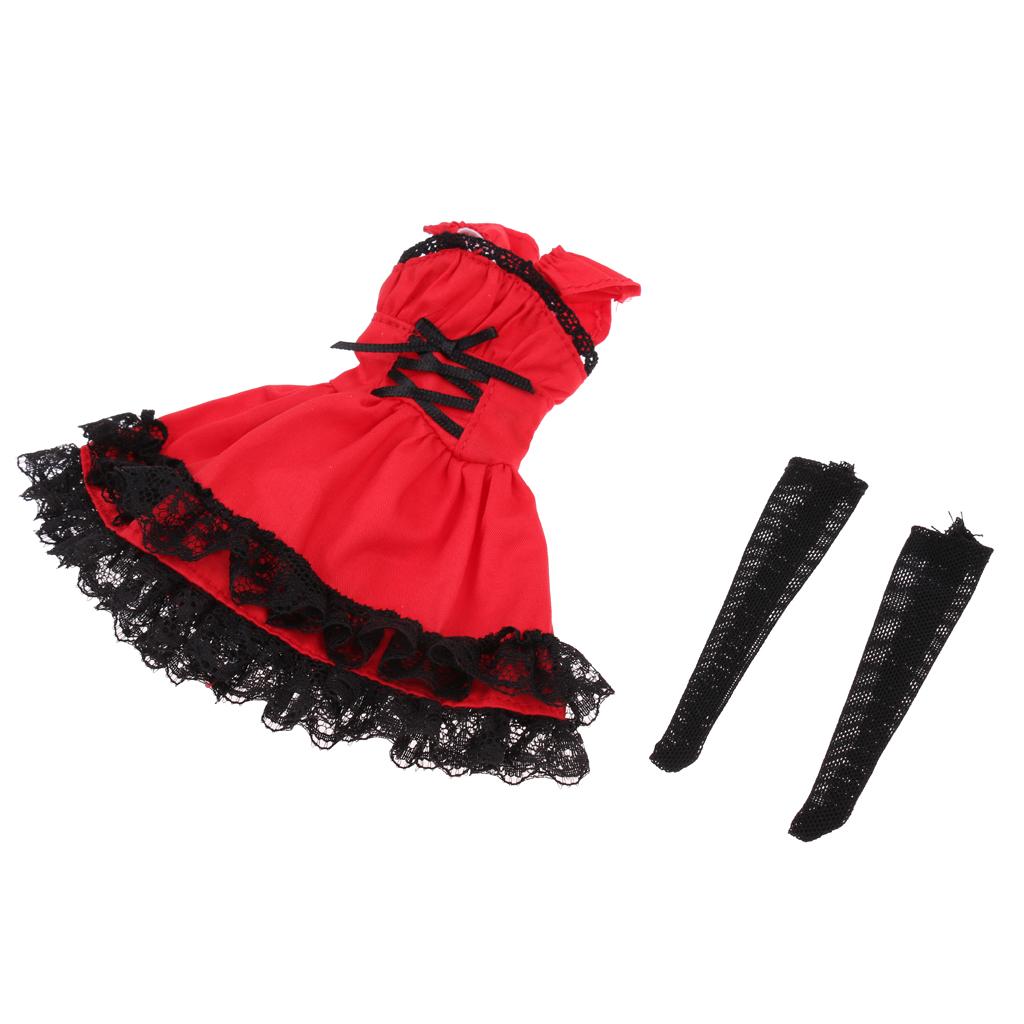 1/6 Scale Party Ball Dress Skrit Stockings for Blythe Azone Licca Doll Red