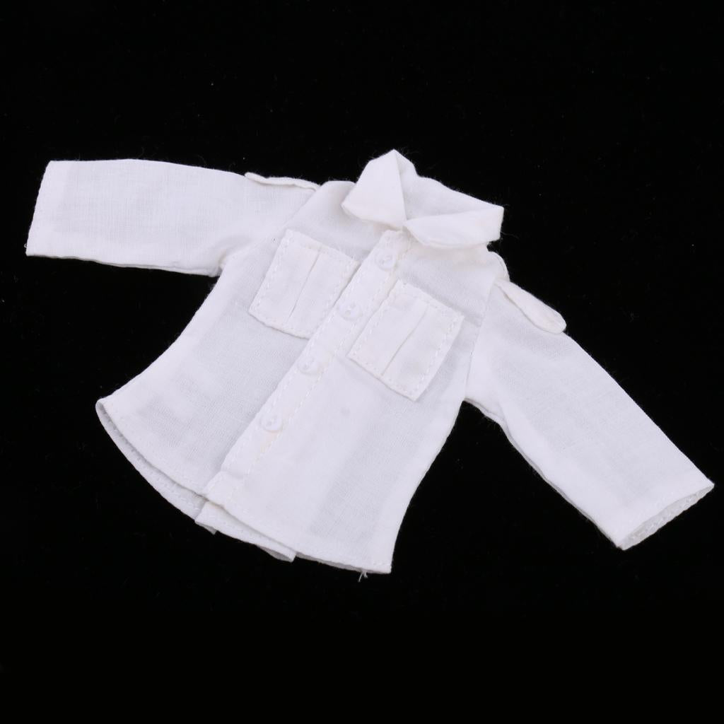 Classic White Shirt Cotton Clothes Casual Wear for 1/6 Blythe Doll Accessory