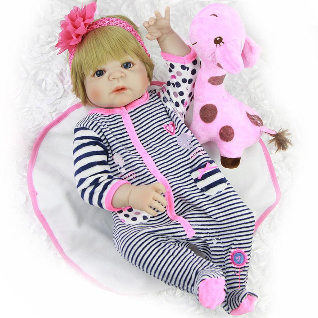 Striped Rompers Flower Headband Set Clothes for 22''-23'' Newborn Baby Doll