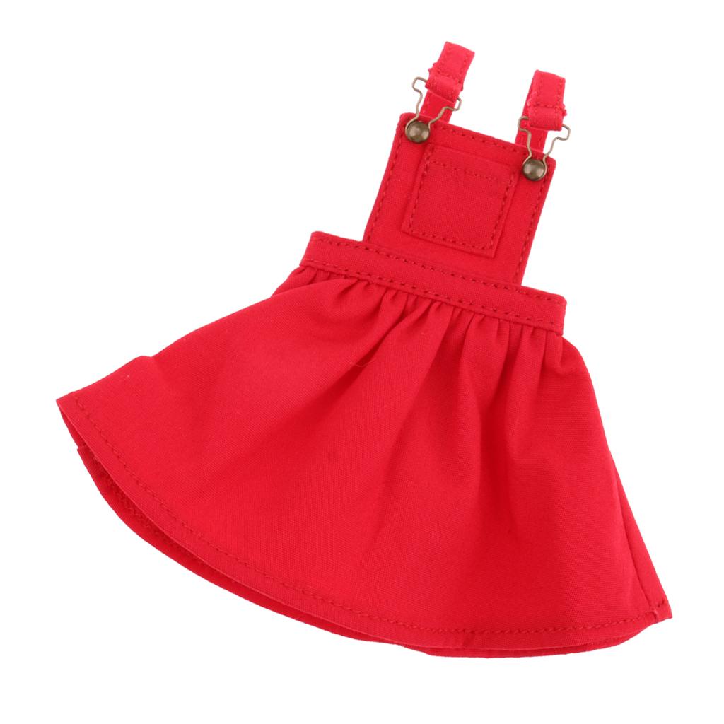 1/6 Casual Pocket Suspender Dress Skirt Clothes for 12'' Blythe Dolls Red