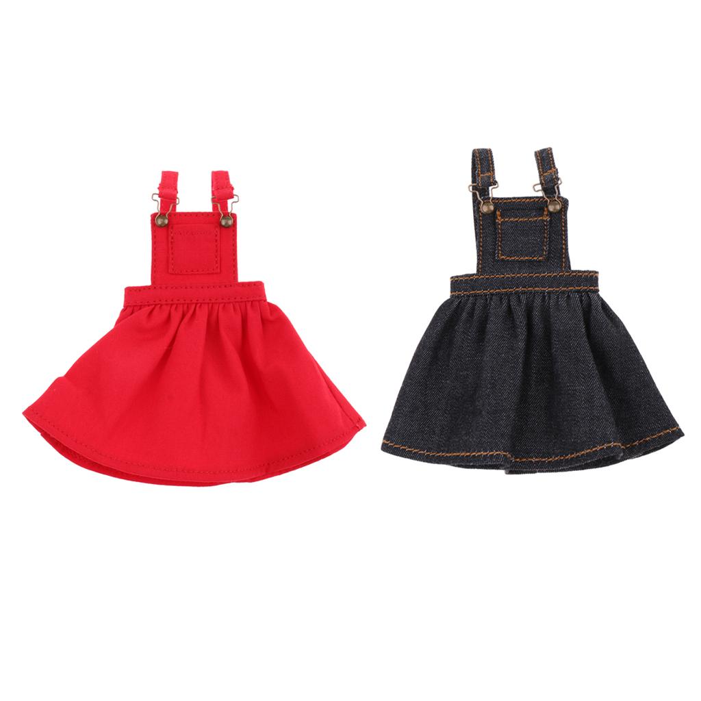 1/6 Casual Pocket Suspender Dress Skirt Clothes for 12'' Blythe Dolls Red
