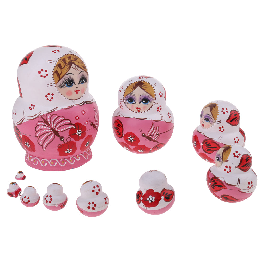 10 Pieces Butterfly Printed Babushka Russian Nesting Dolls Matryoshka Toy #2