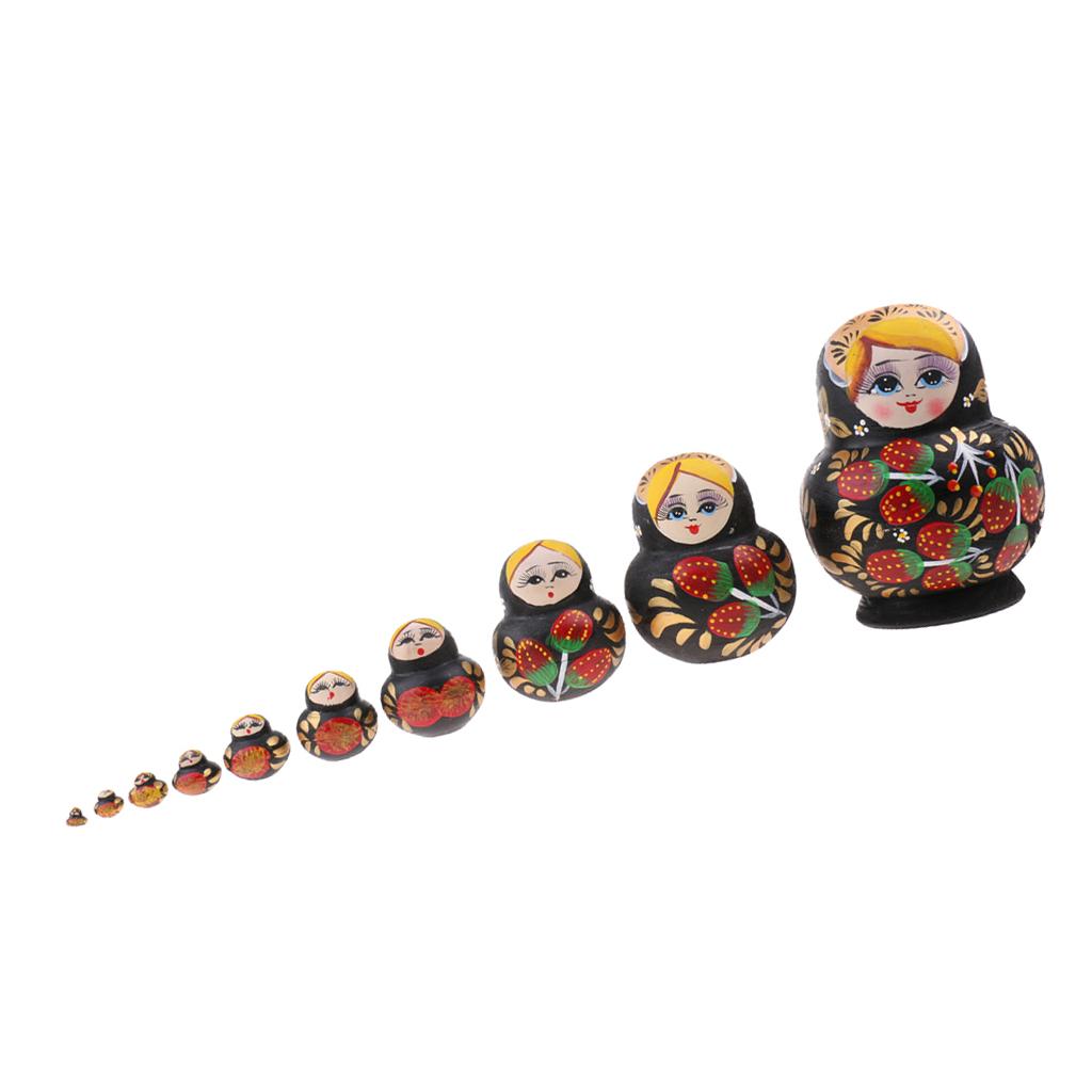 10 Pieces Strawberry Printed Babushka Russian Nesting Dolls Matryoshka Toy
