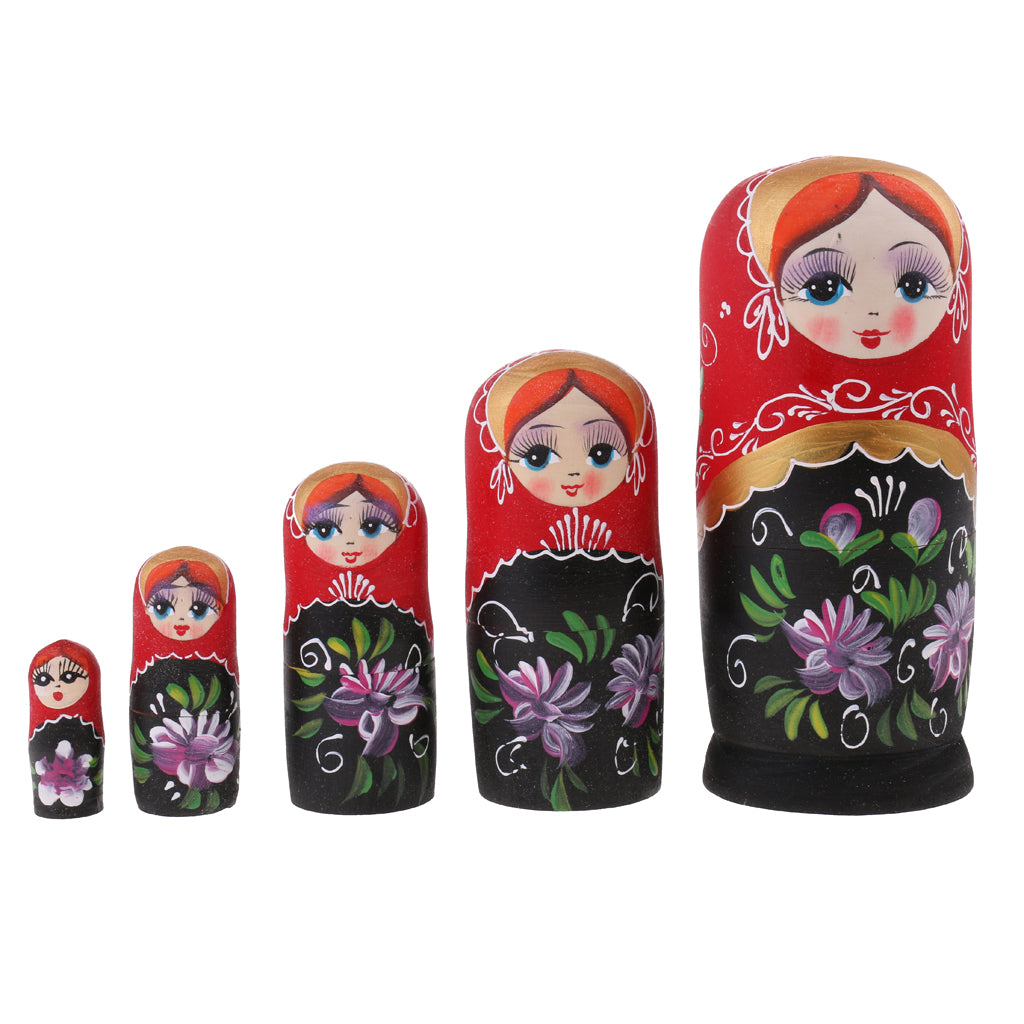 5 Pieces Woman Printed Babushka Russian Nesting Dolls Matryoshka Toys #1