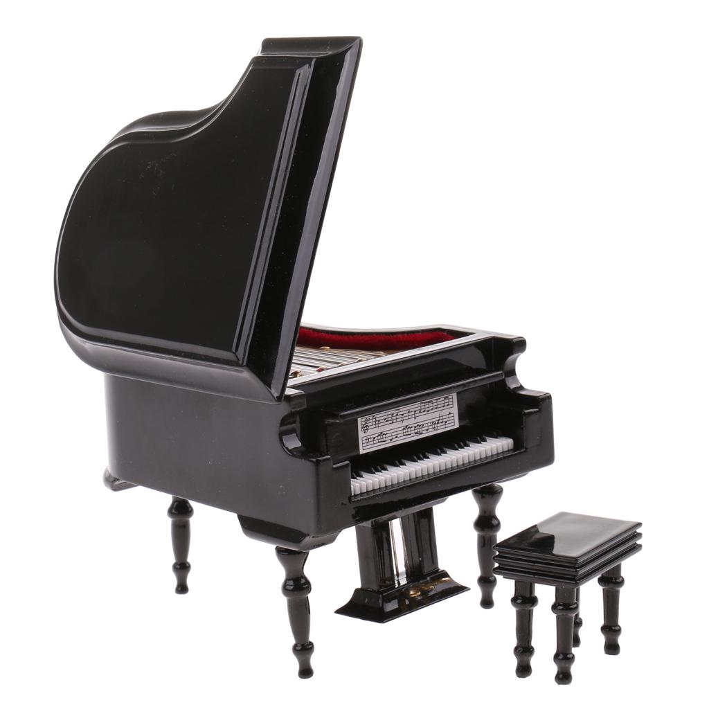 1/12 Dollhouse Miniature Musical Instrument Wooden Piano Model Box Set