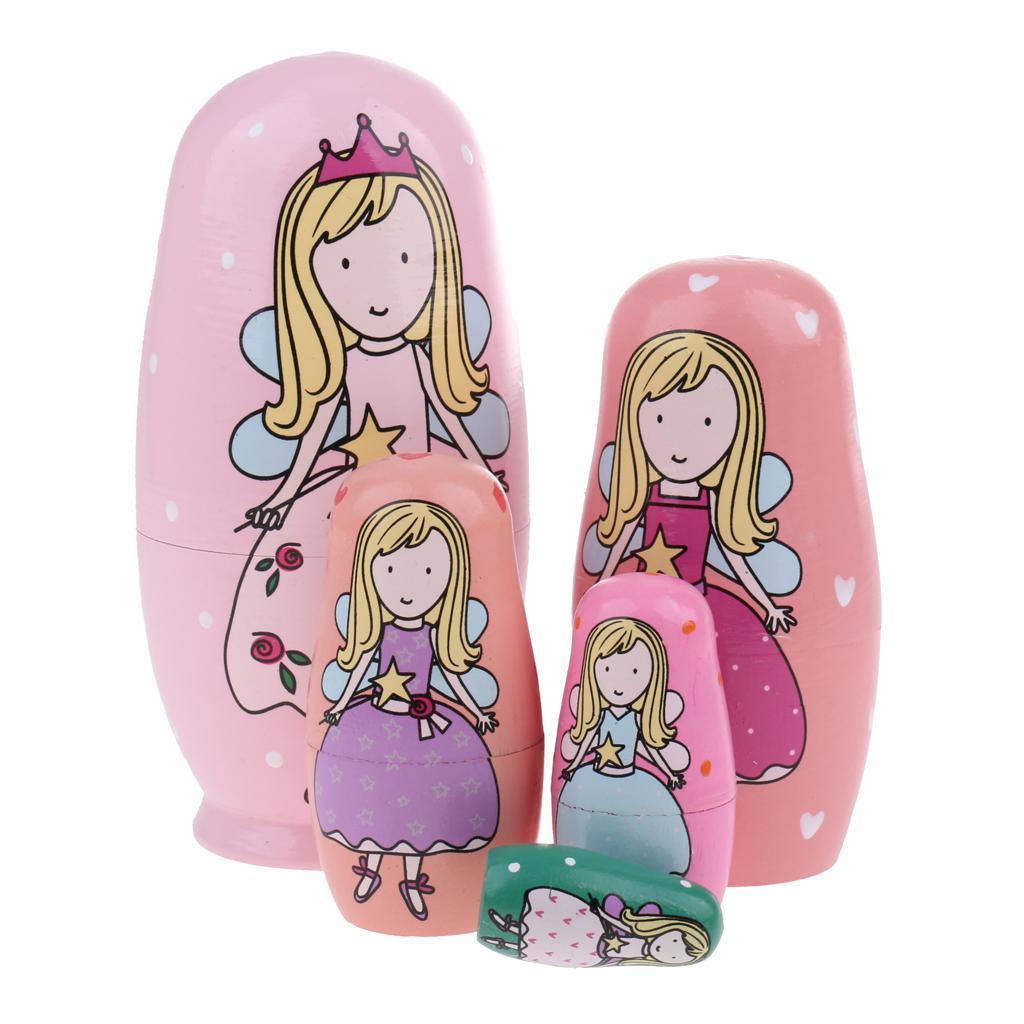 5 Pieces Pink Angle Printed Babushka Russian Nesting Dolls Matryoshka Toys