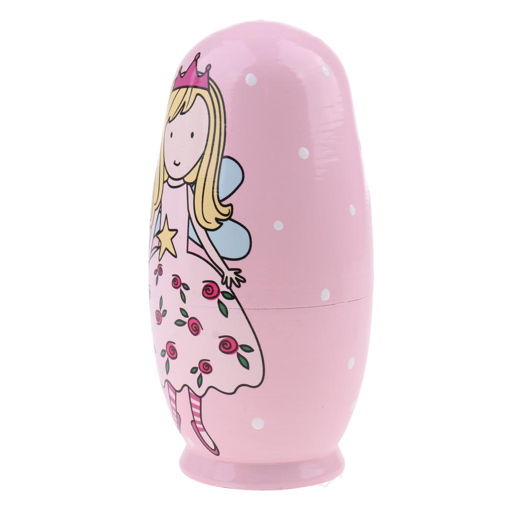 5 Pieces Pink Angle Printed Babushka Russian Nesting Dolls Matryoshka Toys