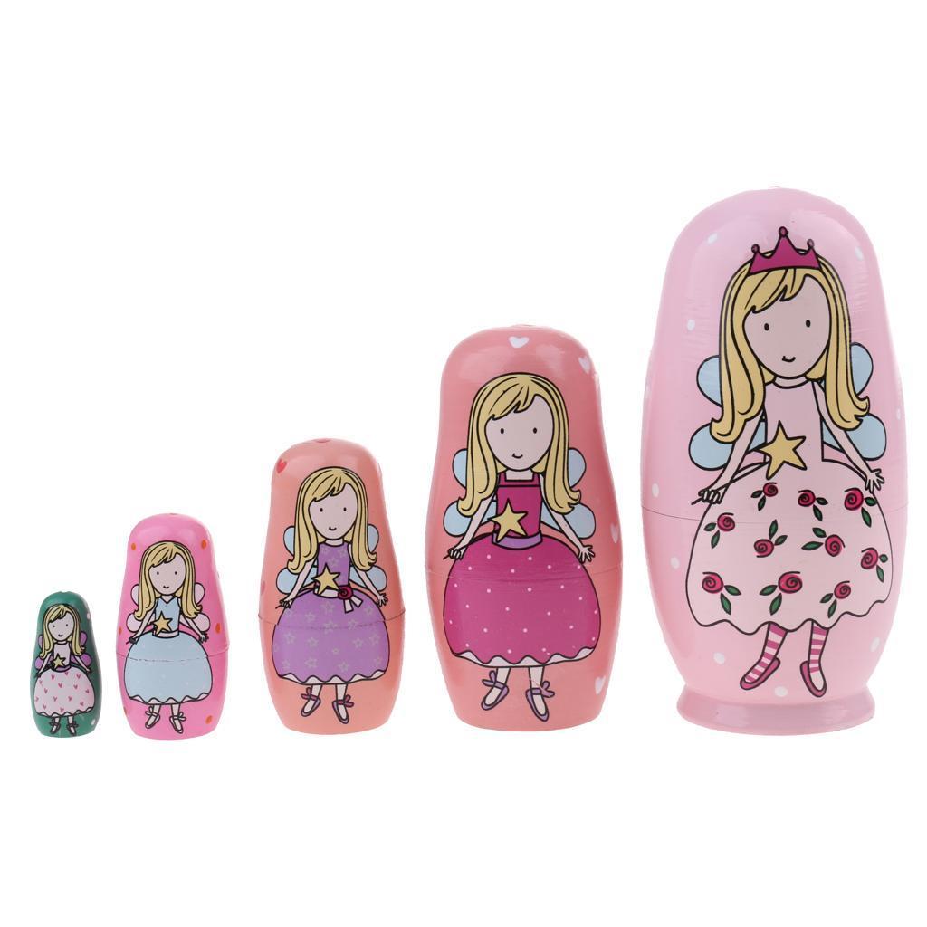 5 Pieces Pink Angle Printed Babushka Russian Nesting Dolls Matryoshka Toys