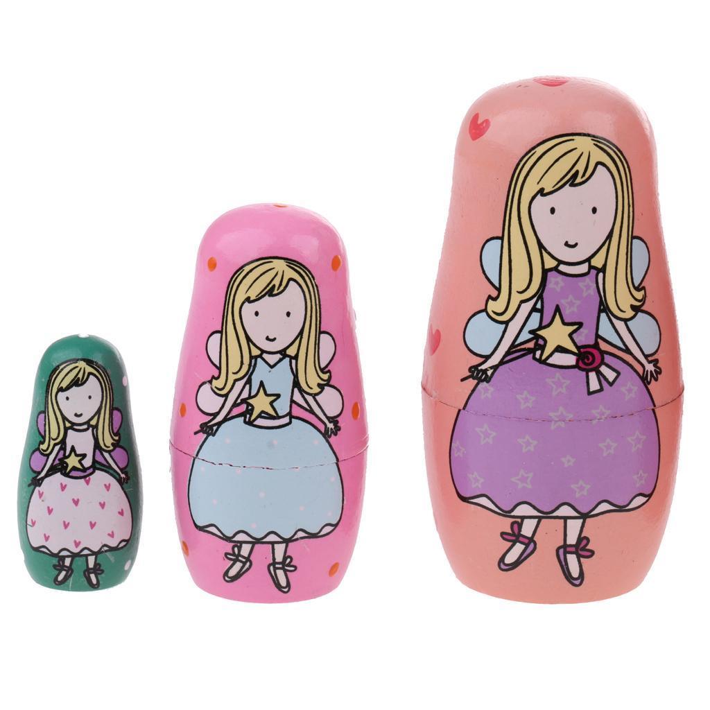 5 Pieces Pink Angle Printed Babushka Russian Nesting Dolls Matryoshka Toys