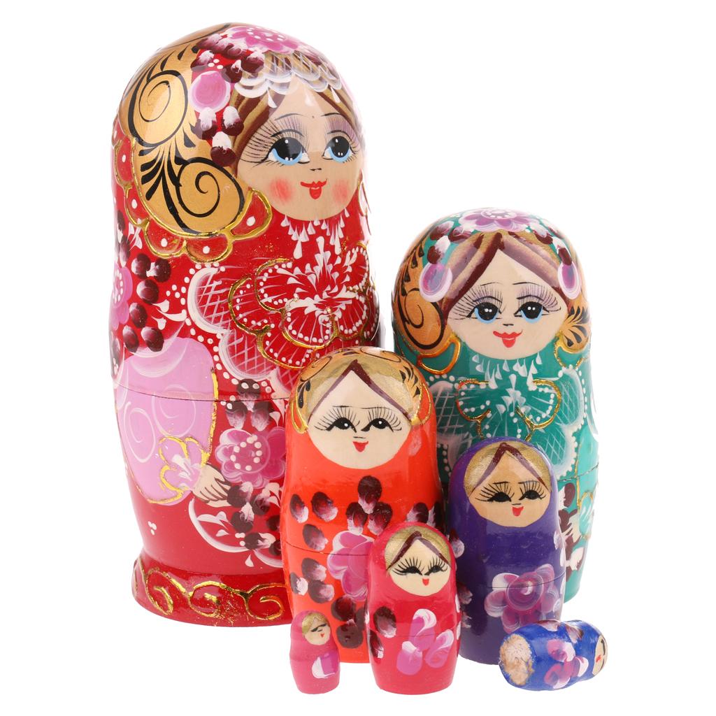 7 Pieces Hand Painted Russian Nesting Doll Babushka Matryoshka Doll Flowers