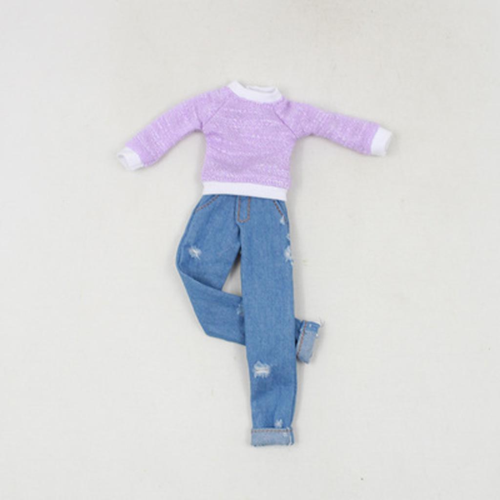 1/6 Long Sleeve Tee Denim Jeans Suit Clothes for Blythe Azone Licca Doll