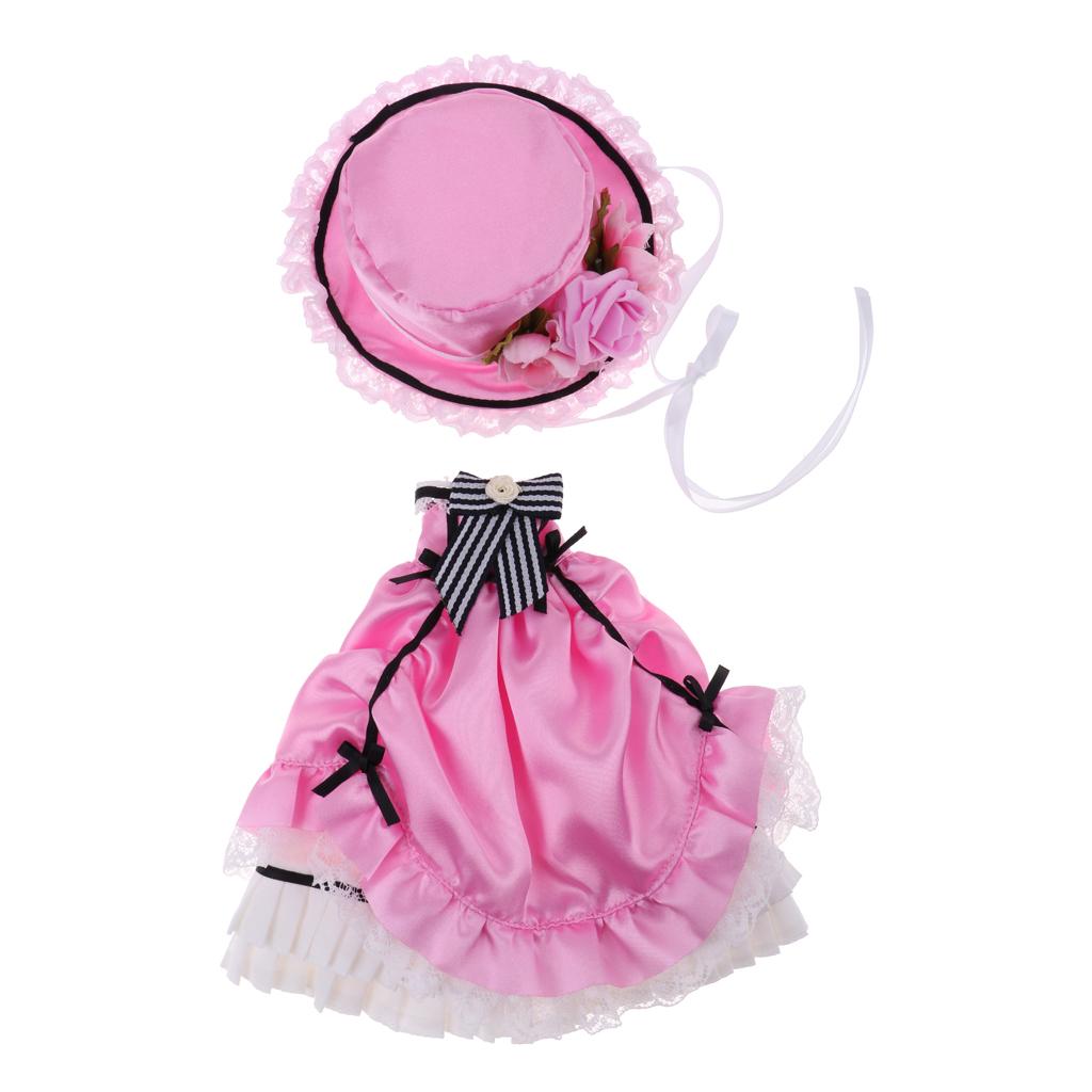 Victorian Style Clothes Suit Lace Dress Hat for 12 Blythe Dolls Accessories"