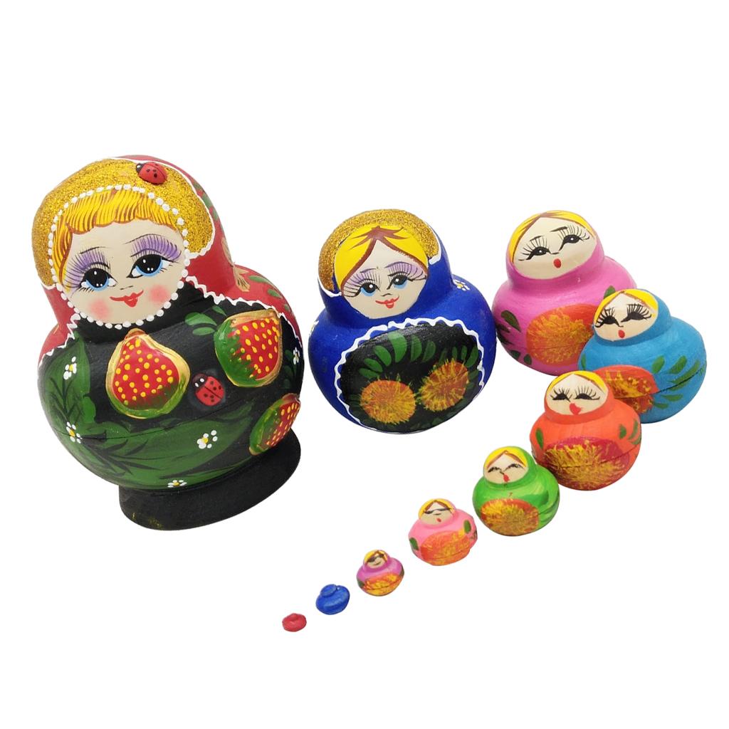 10 Pieces Strawberry Patterns Babushka Russian Nesting Dolls Matryoshka Toy