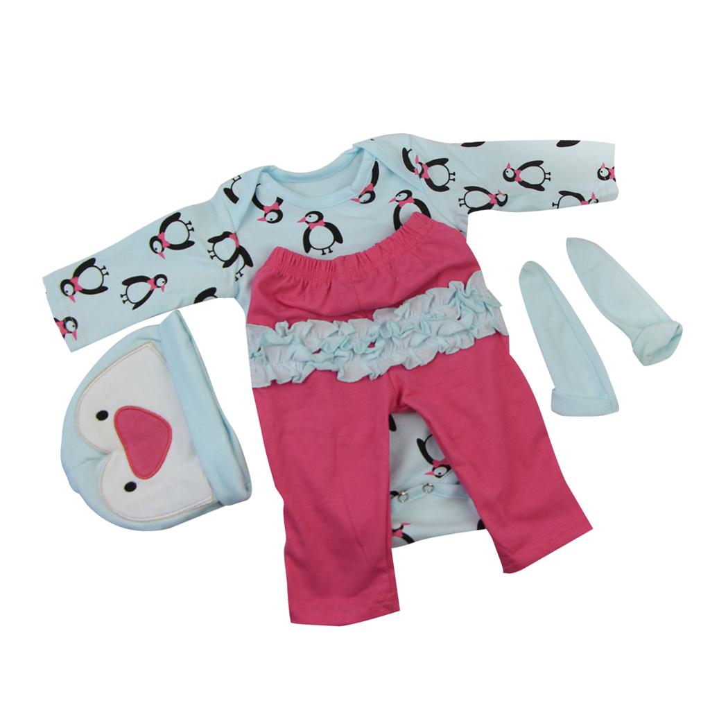 Penguins Romper Pants Hat Socks Set for 22''-23'' Reborn Baby Girl Doll