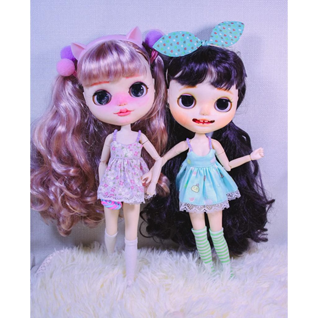 Fashion Doll Pettiskirt Pearl Shoulder Strap Dress for Blythe Doll Floral