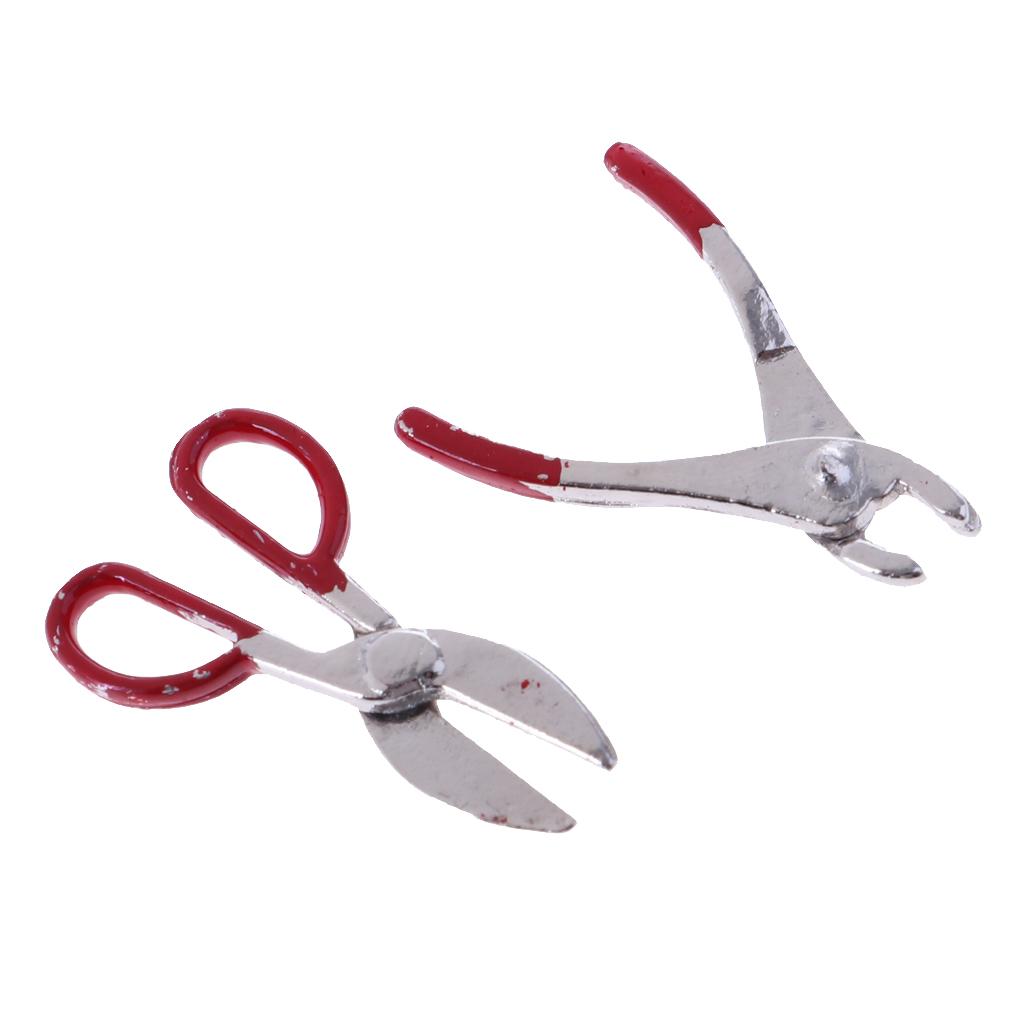 1:12 Dollhouse Miniature Tool Kit Metal Hammer Plier Scissor Saw Screwdriver
