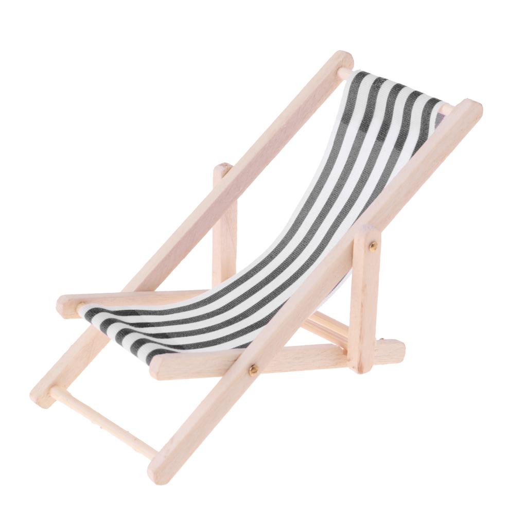 5pcs Mini Foldable Striped Wooden Lounge Chairs for 1/12 Dollhouse Furniture