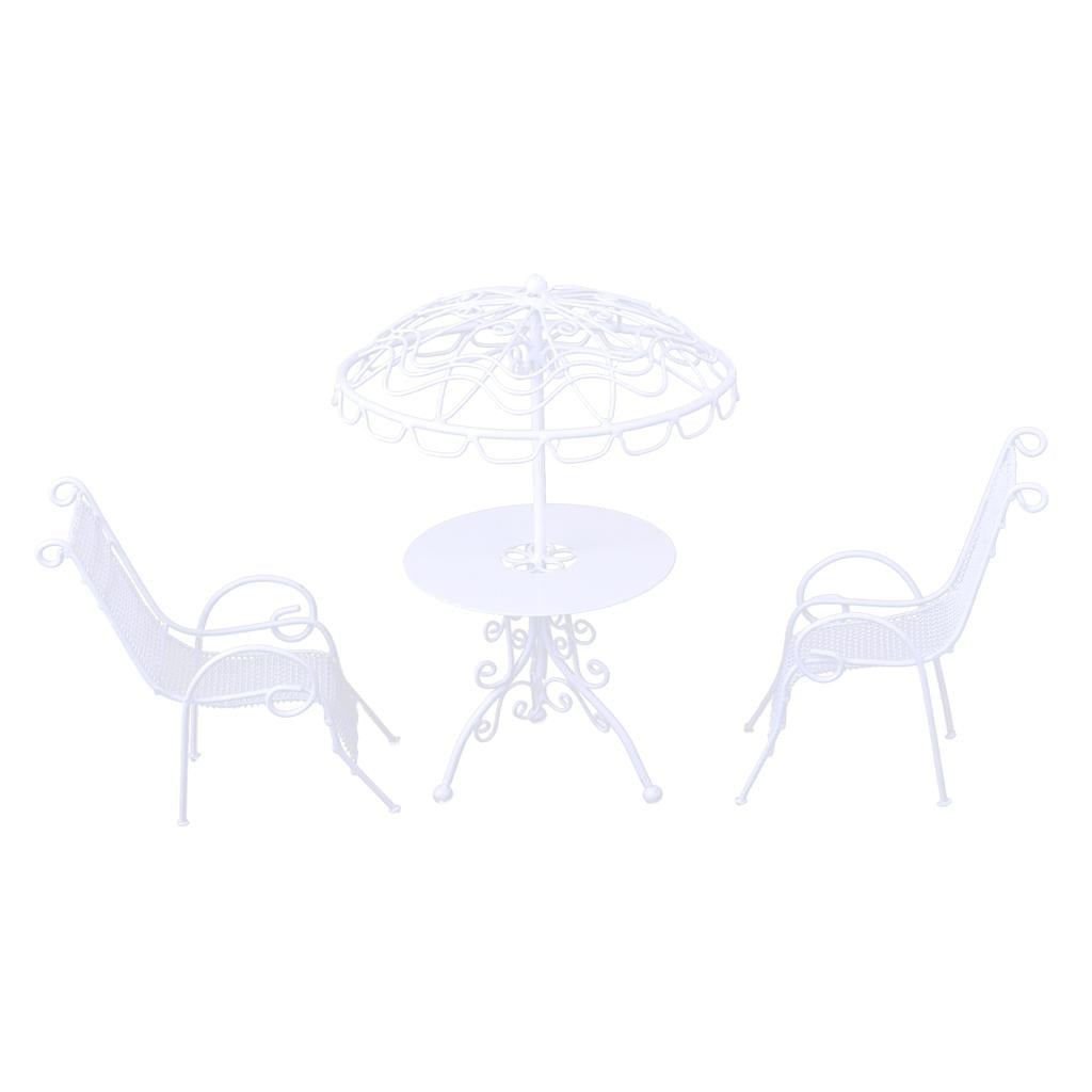 2 Piece 1/12 Dollhouse Miniature Table Chairs Set Outdoor Garden Scene Model