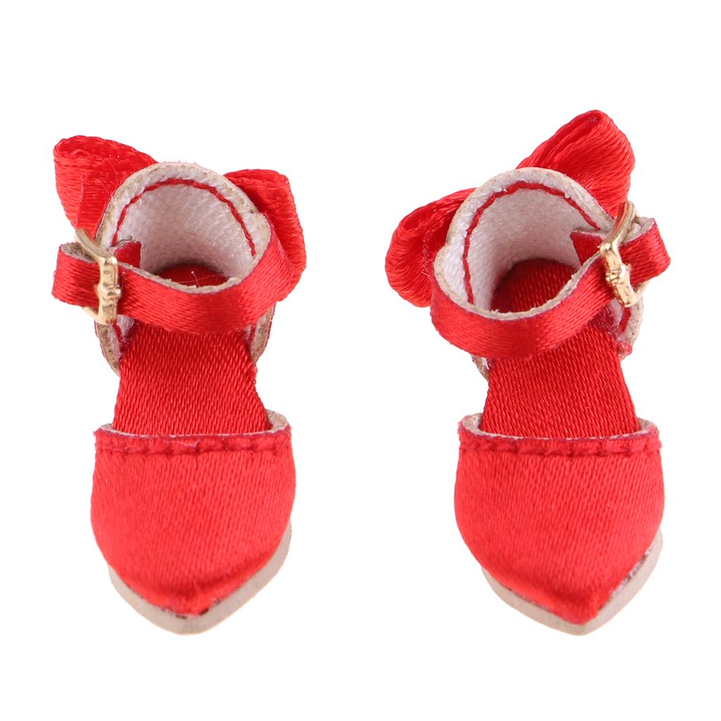 Fashion Doll Pointed Toe Shoes Block High Heels for 1/6 Blythe Dolls Red