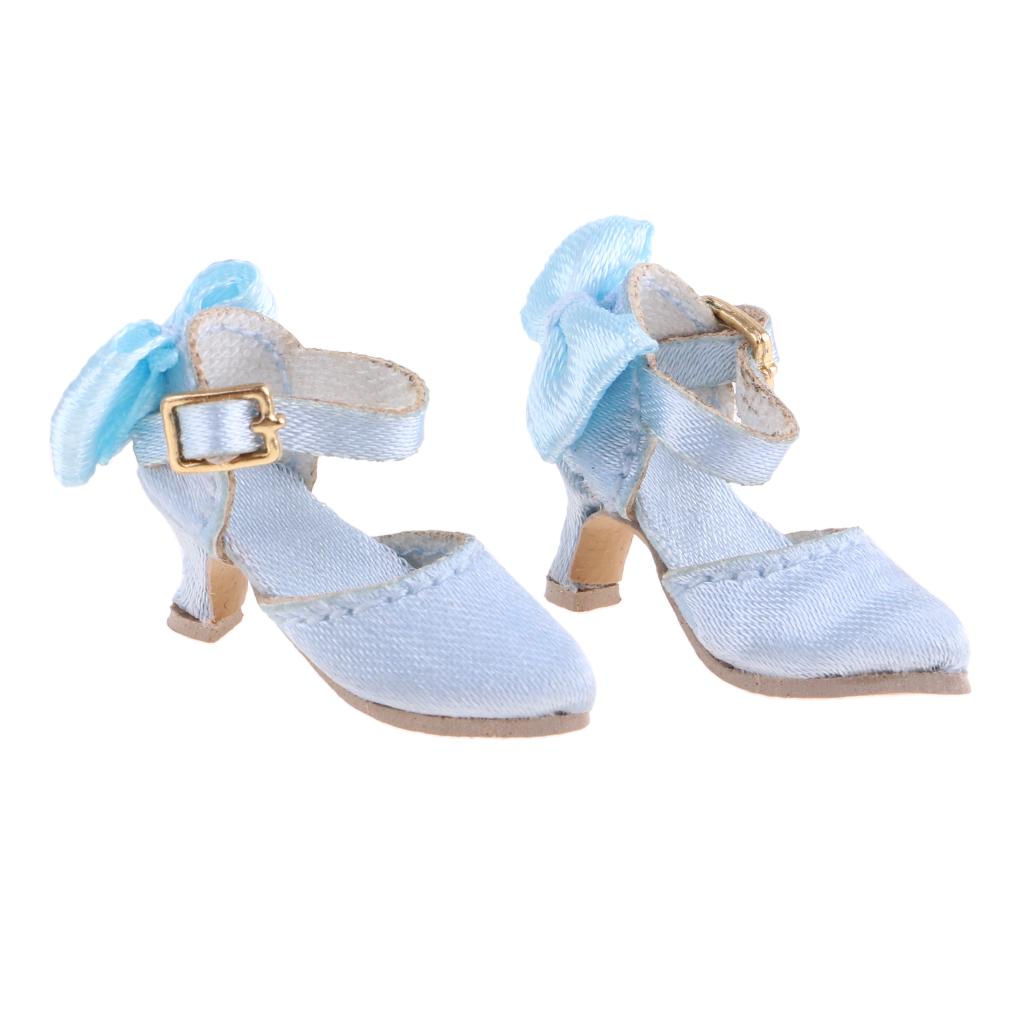 Fashion Doll Pointed Toe Shoes Block High Heels for 1/6 Blythe Dolls Blue