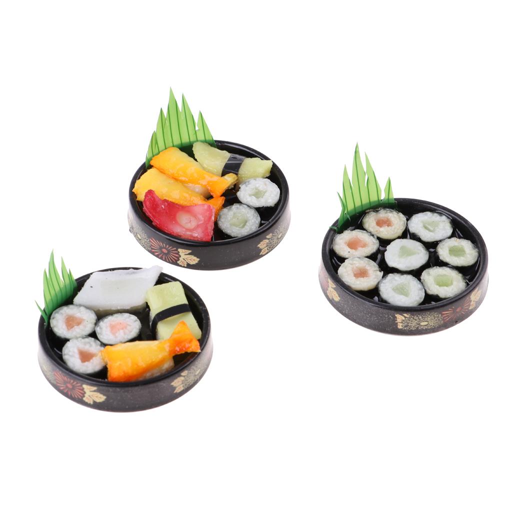 3pcs 1/6 Dollhouse Miniatures Vivid Japanese Food Sushi - Round Plate
