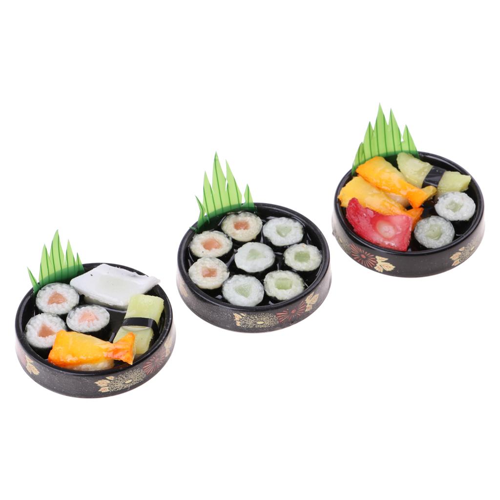 3pcs 1/6 Dollhouse Miniatures Vivid Japanese Food Sushi - Round Plate