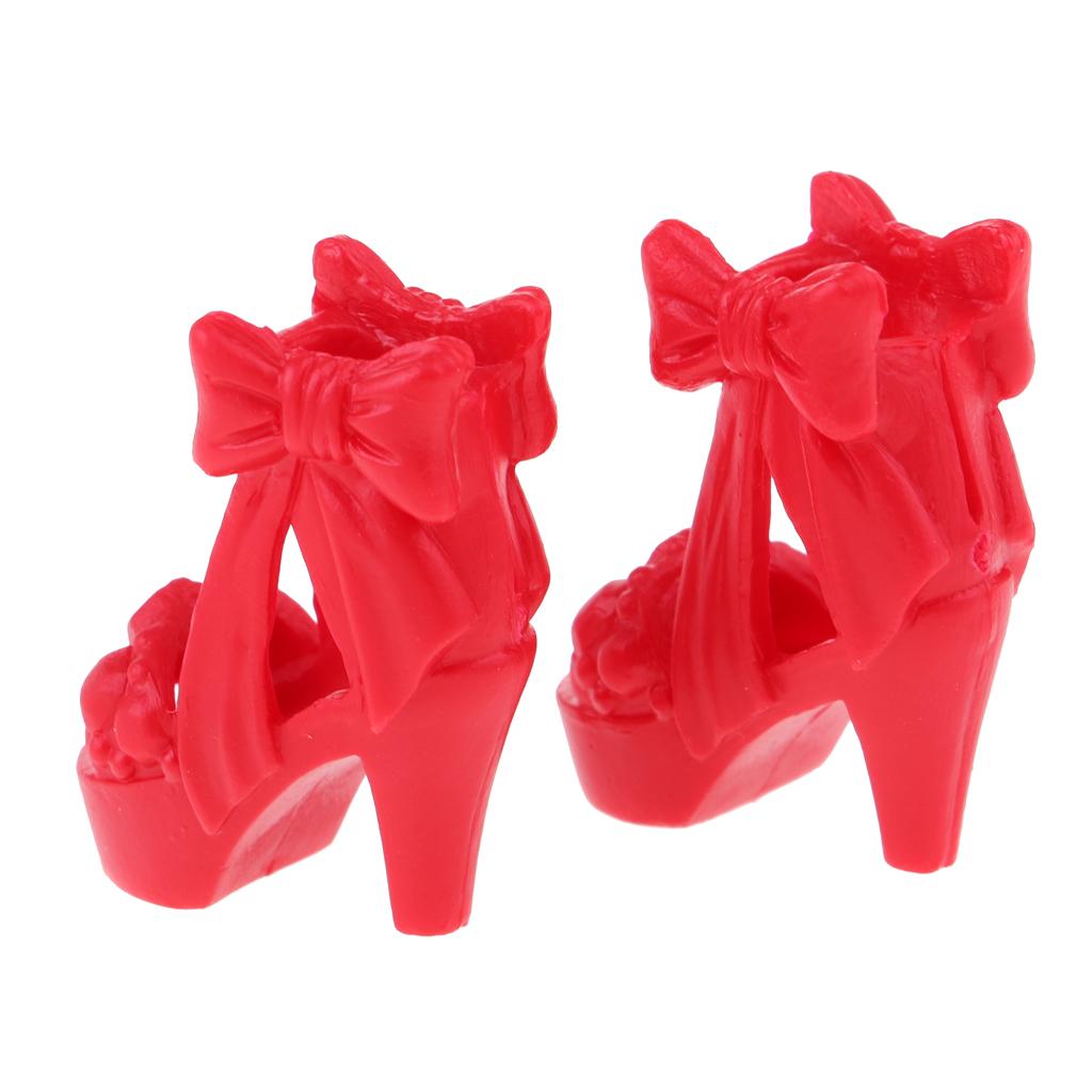 1/6 Fashion Bowknot High Heels Shoes for Blythe Dolls Clothes Accs Red