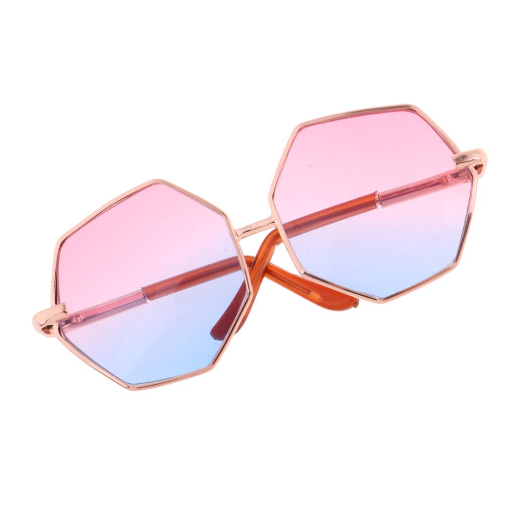 Golden Frame Hexagon Glasses Sunglasses for 1/6 Blythe Dolls Pink & Blue